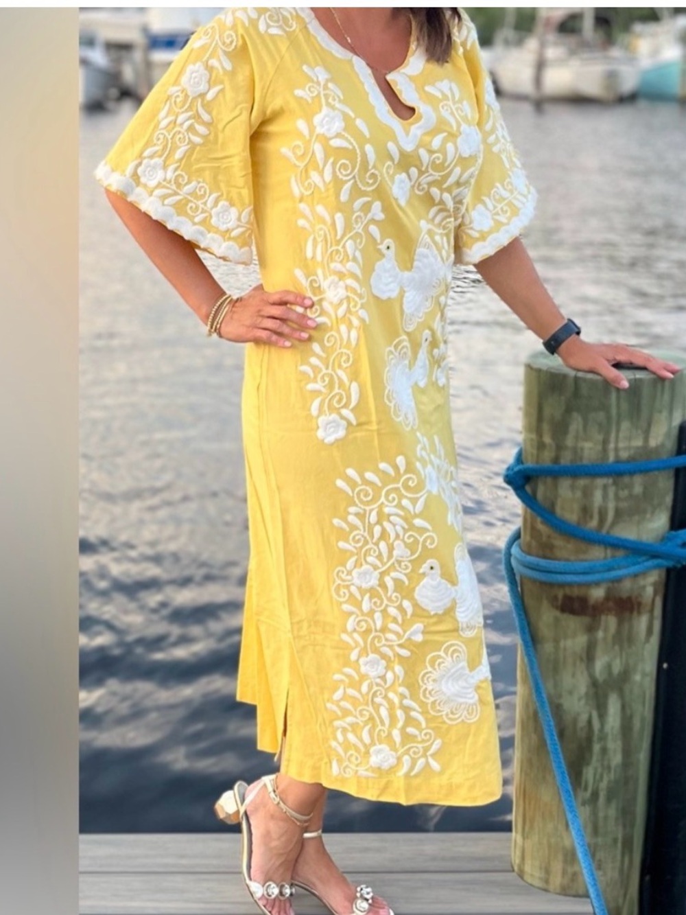 NWT Frances Valentine Yellow Maxi Dress with White Embroidery Curvy Plus Size 14